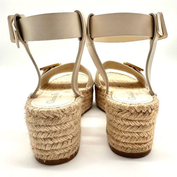 CHRISTIAN DIOR D-Dior Espadrille Platform Sandals White Leather EU 38 US 8 - Picture 4 of 12